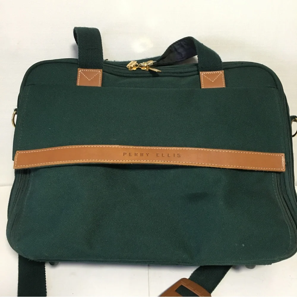 Perry Ellis Portfolio Commuter Briefcase Satchel Suitcase green Like New